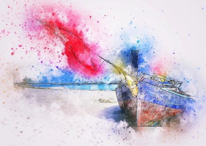 Boat Sea Ship Art Abstract Nature Vintage 